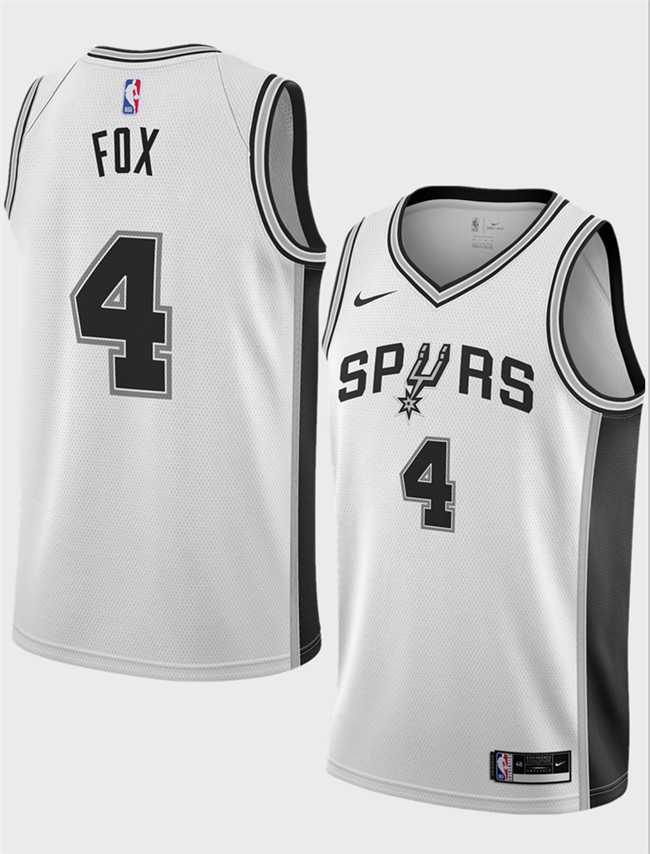 Mens San Antonio Spurs #4 DeAaron Fox White 2024-25 Association Edition Stitched Jersey Dzhi